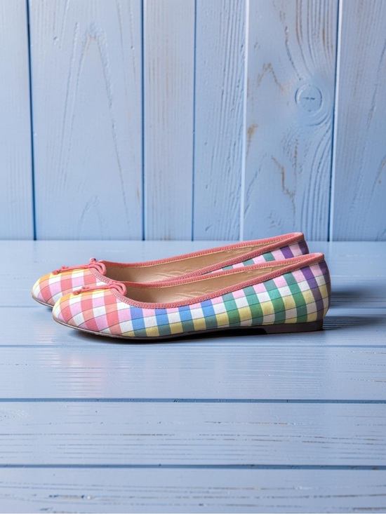 J. Crew Shoes - J.Crew Camille Madras Gingham Ballet Flats Made in Italy Size 6 Rainbow Plaid